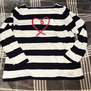 Talbots navy and white stripped shirt with red heart. Like new condition